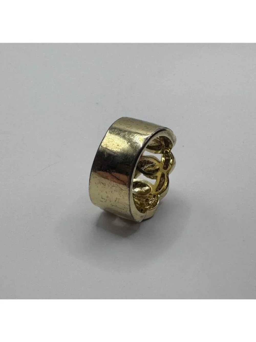 KING ICE Yellow Gold Plated Clear Cz Cuban Link Statement Pinky Ring Size 8